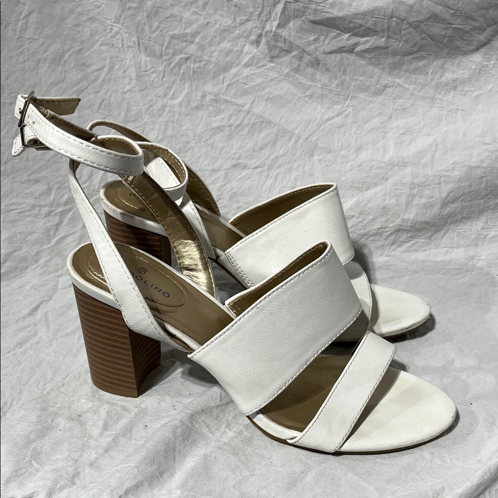 Bandolino white strappy block heel